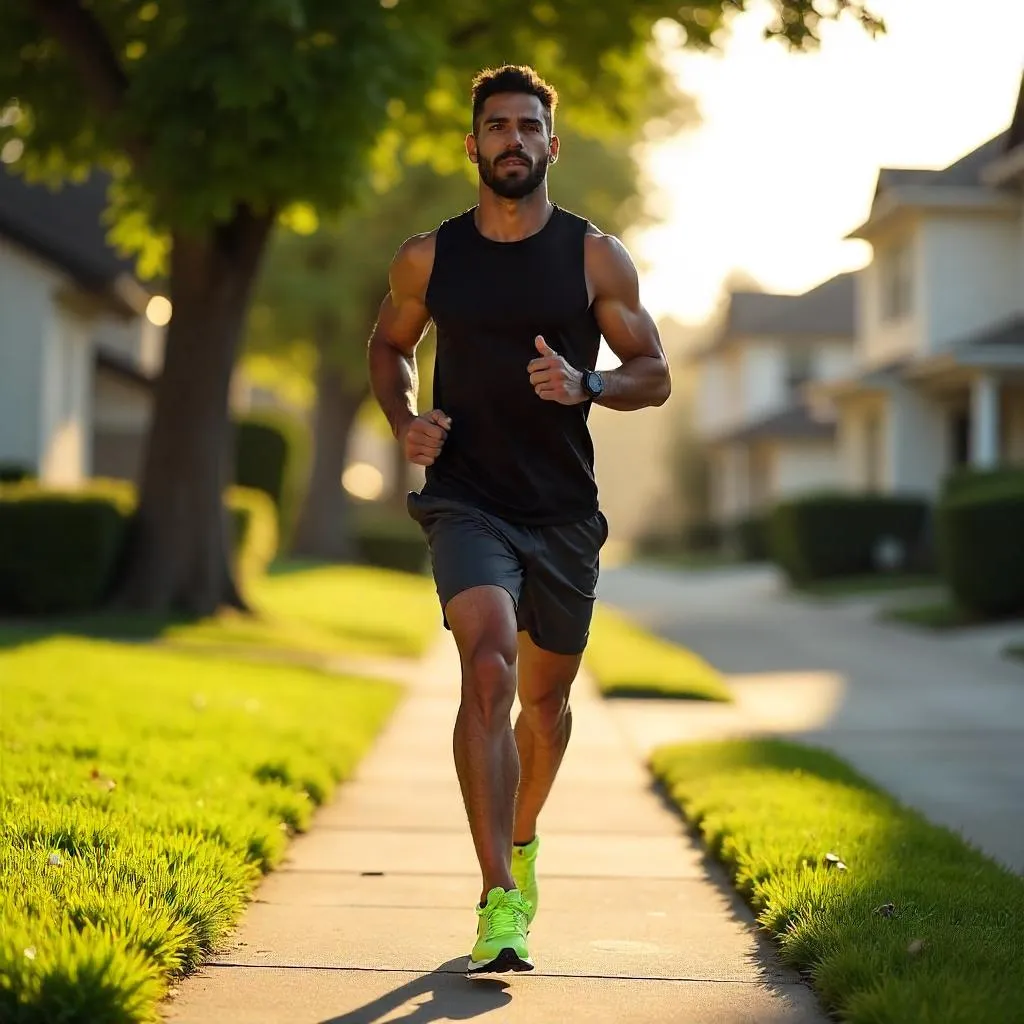Athletic Latino Runner in Suburban Sunset