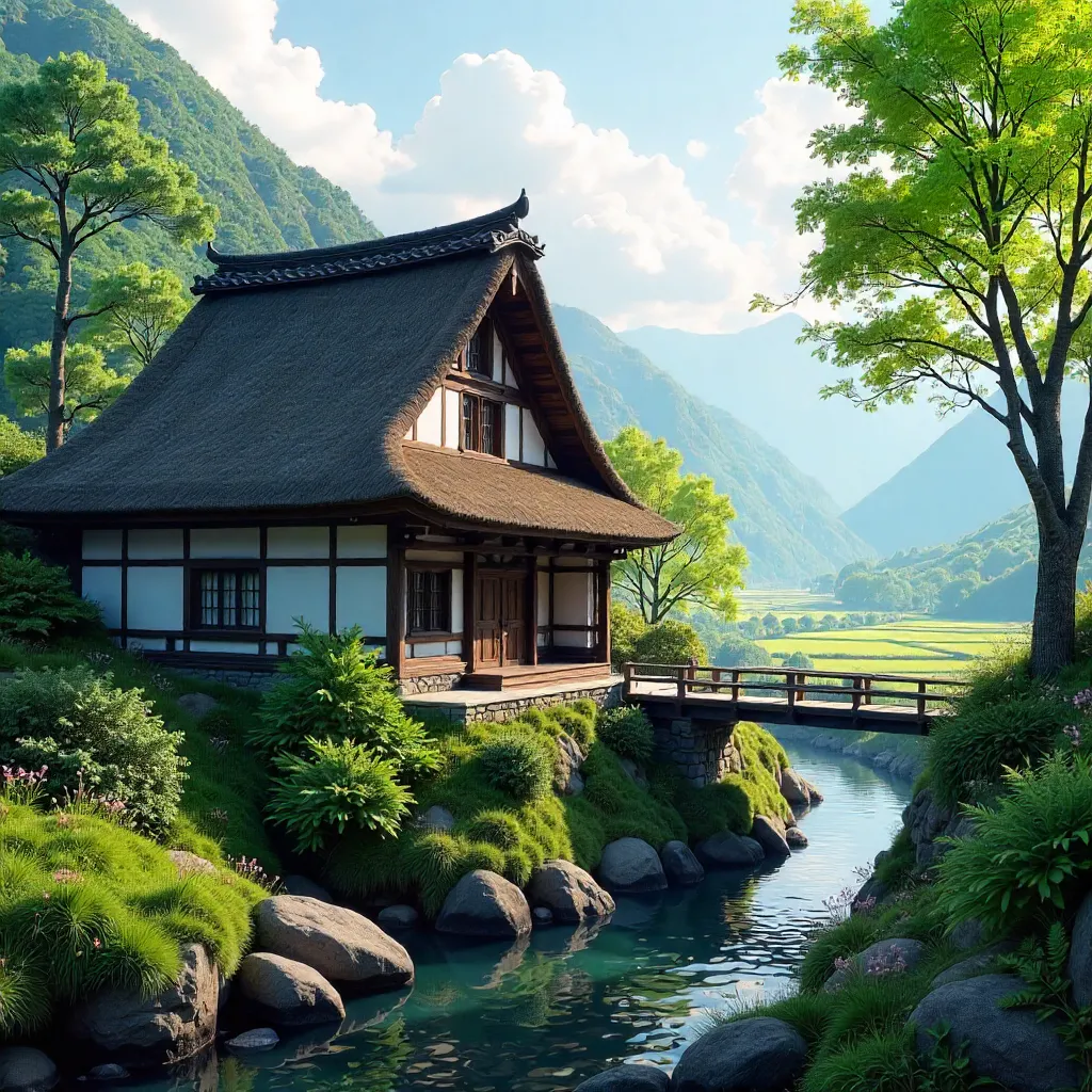 Lush Shirakawa-go Gassho-Zukuri House Amid Greenery
