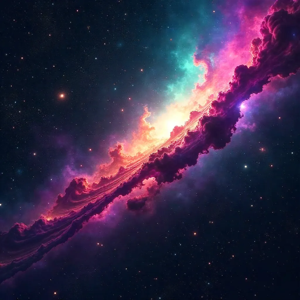 Wide Panorama of a Colorful Cosmic Nebula