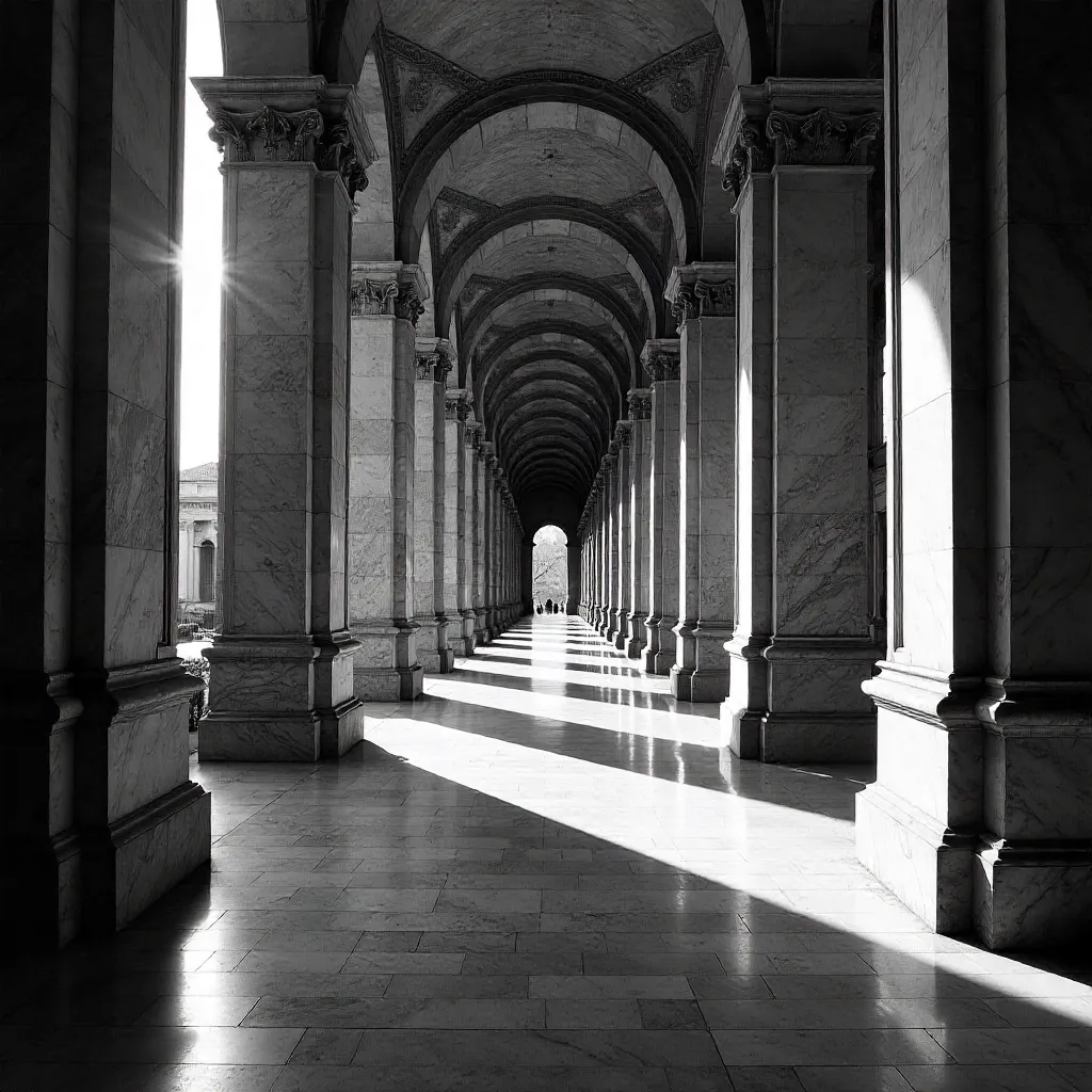 Monolithic Corridor in Black and White