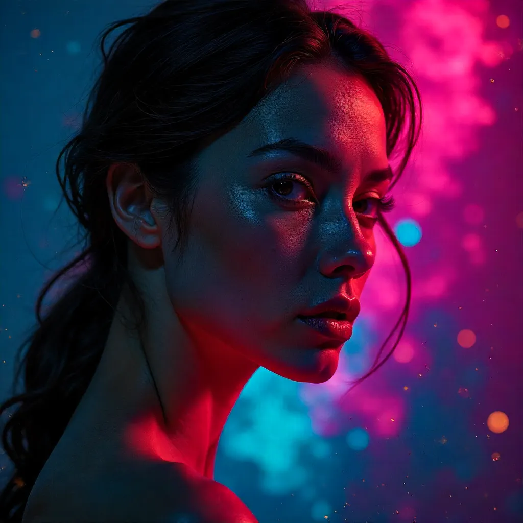 Chiaroscuro Portrait in Neon Backdrop