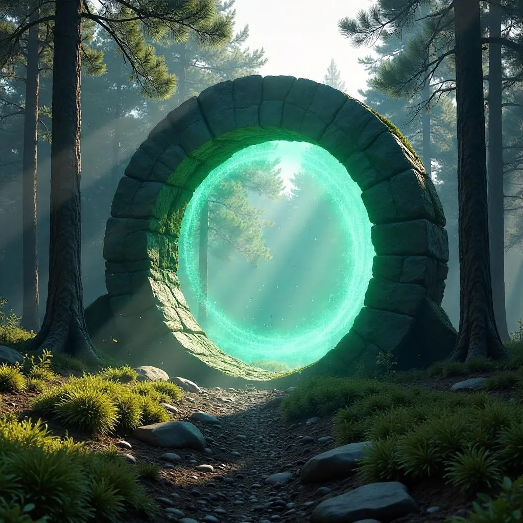 3D Render: Portal in a Pine Forest