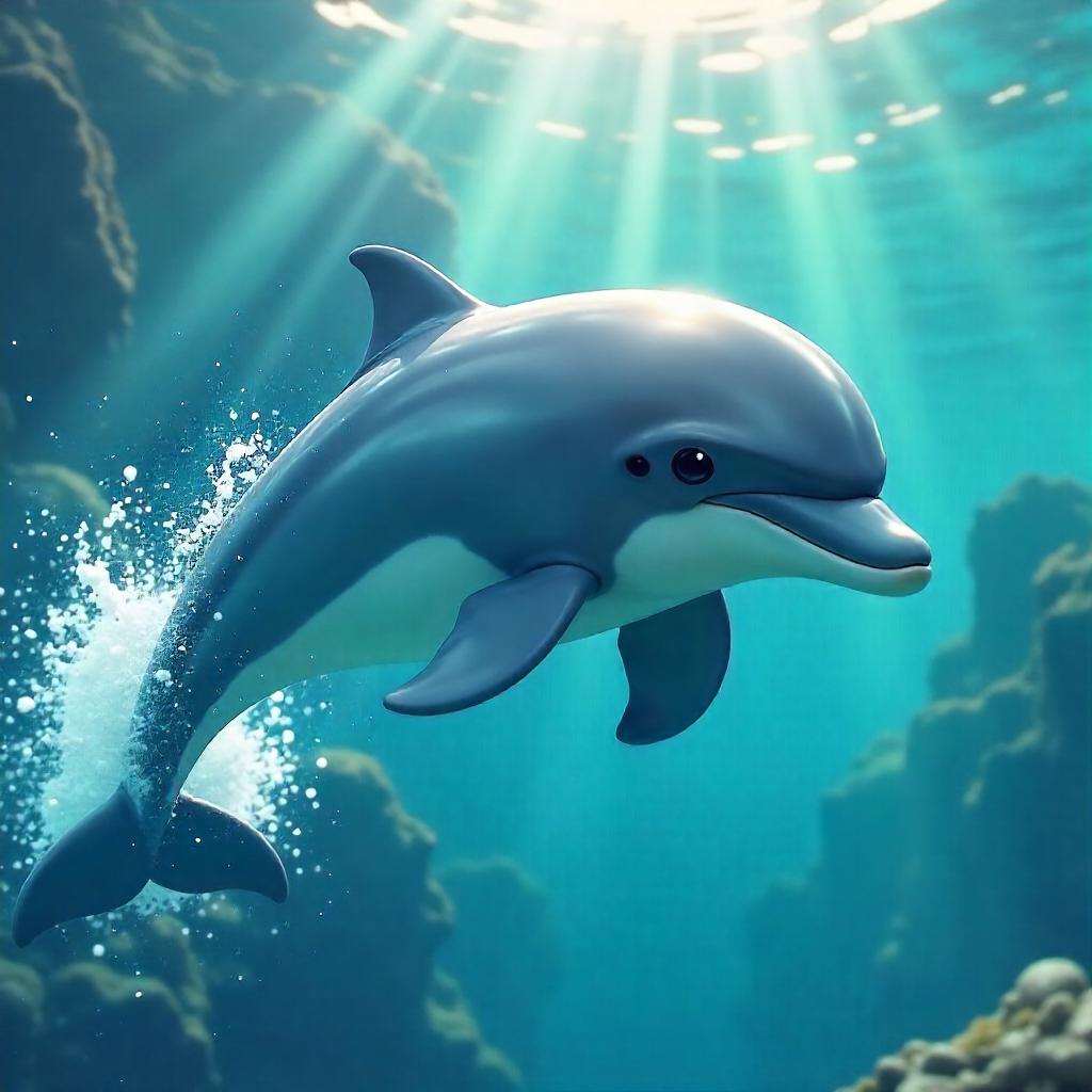 Anime Dolphin Leaping in a Photographic Splash