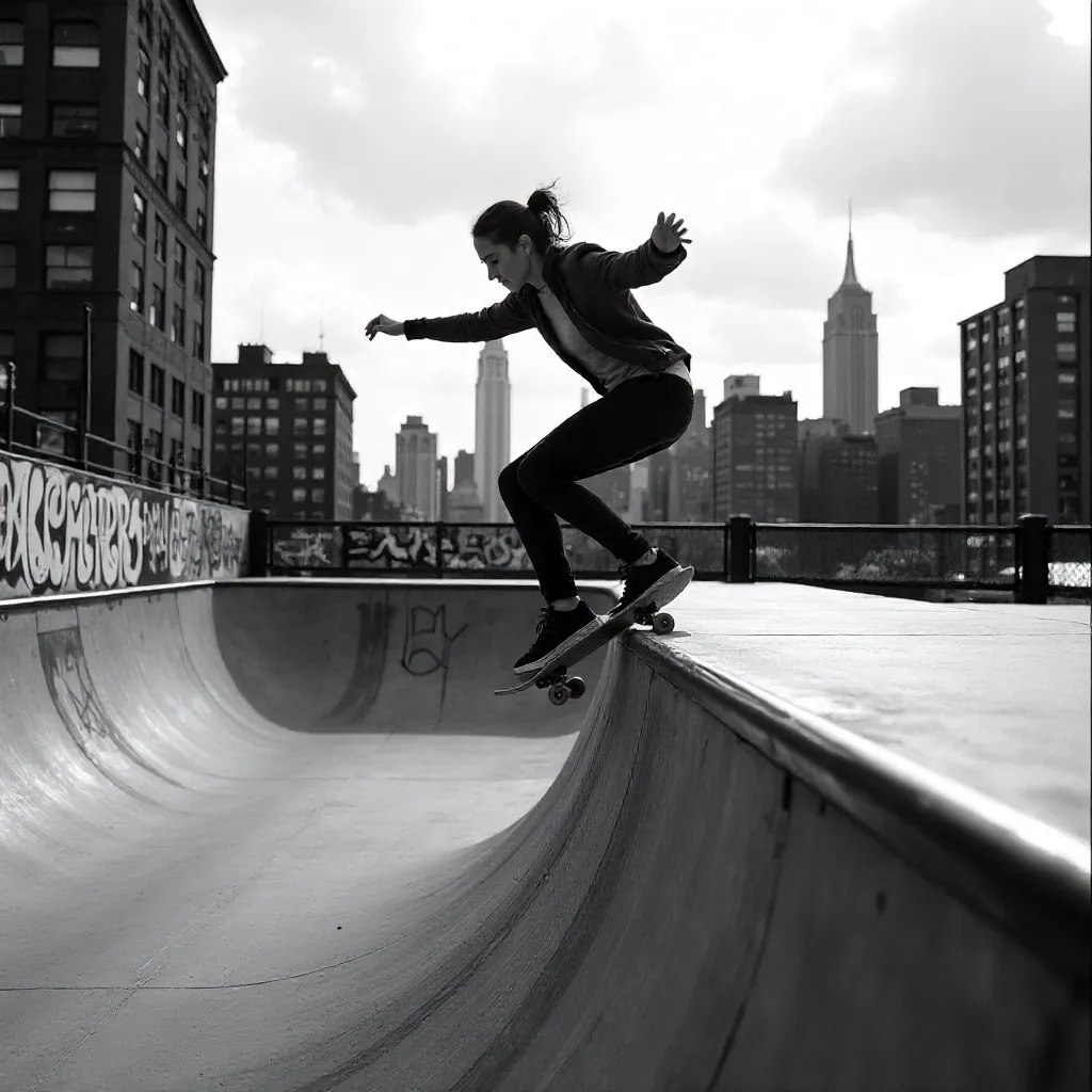 Monochrome NYC Halfpipe Skateboarding Woman