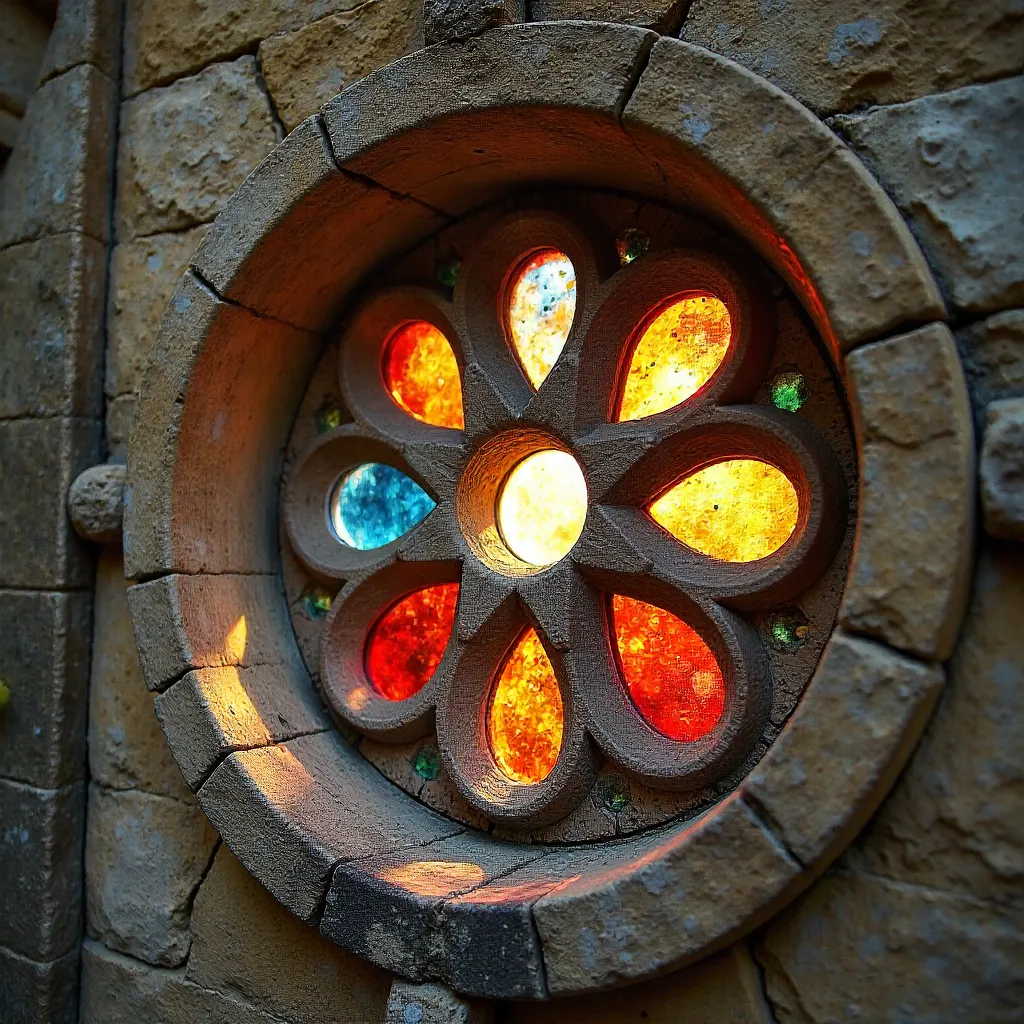 Close-up of an Ancient Sardinian Rose Window in Cagliari
