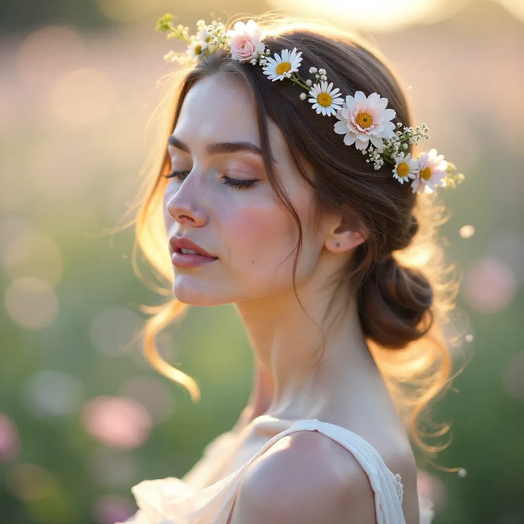 Dreamy Ethereal Portrait with Floral Accent