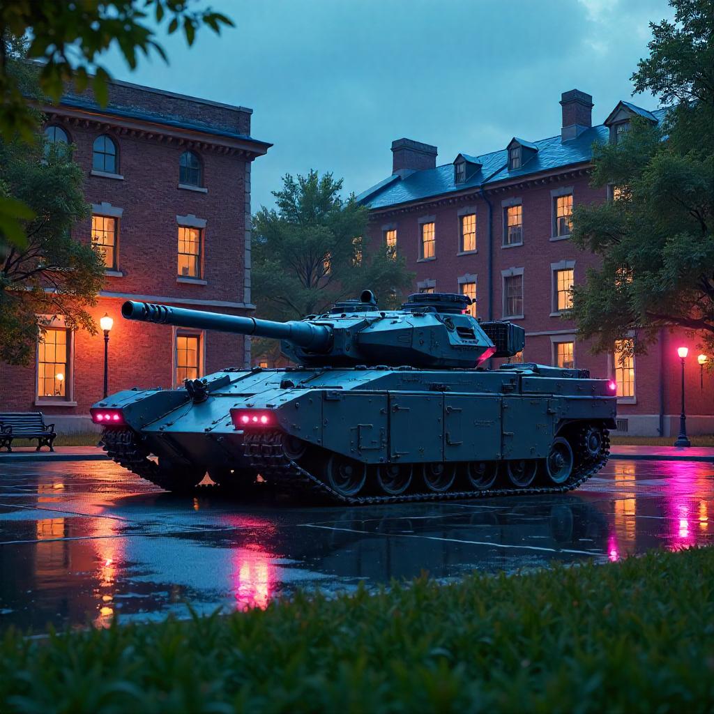 Tank on Campus: Neon Cyberpunk Digital Art