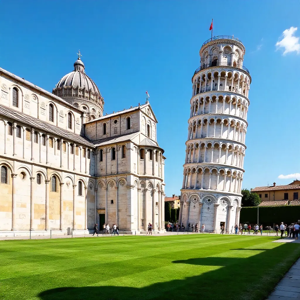 Leaning Tower of Pisa with Adjoining Cathedral in Tuscany