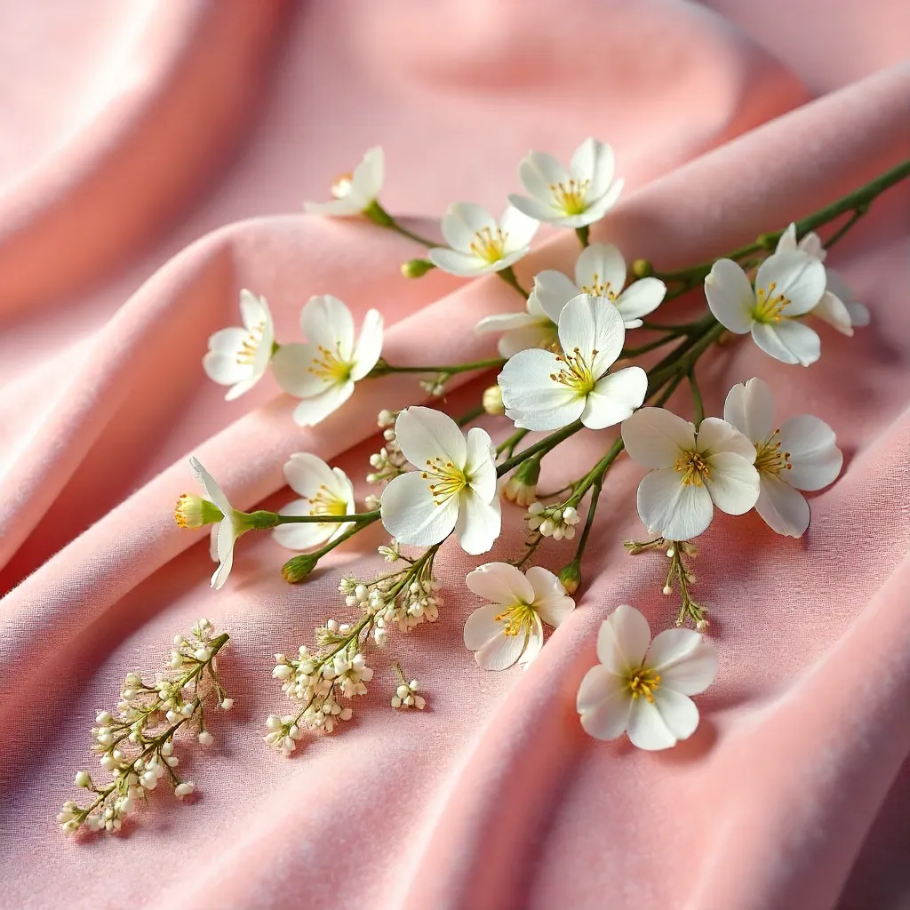 Soft Pink Velvet with Delicate White Flowers