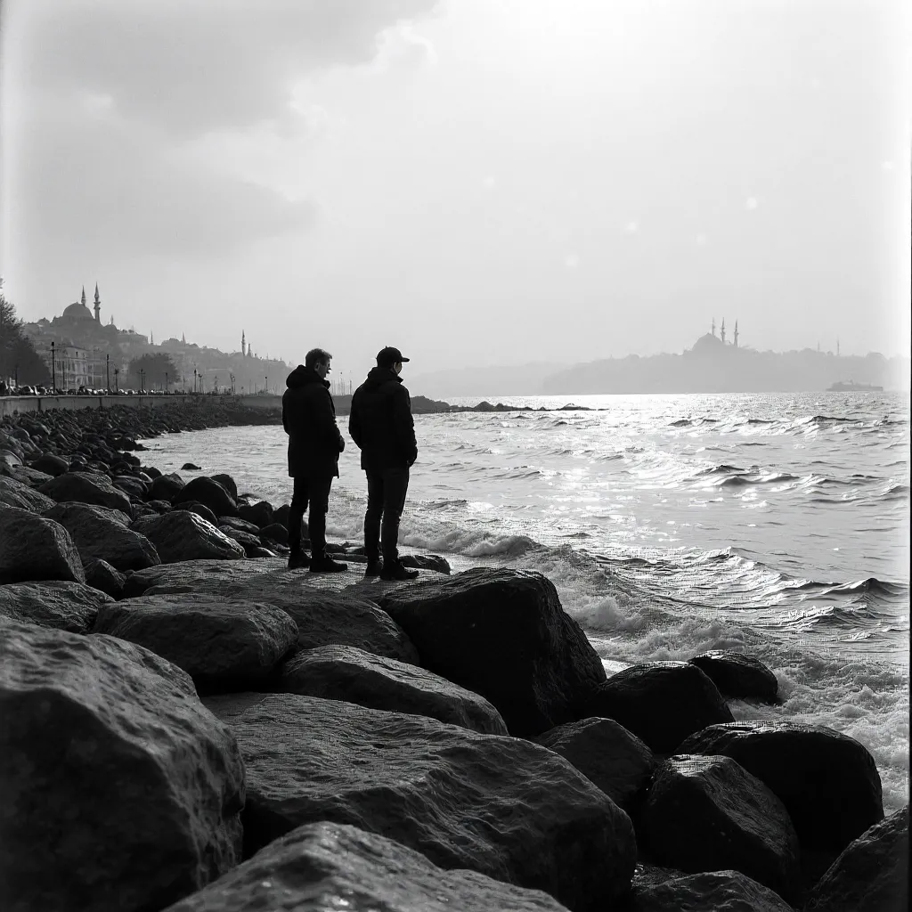 Solitude on a Rocky Shore in Istanbul