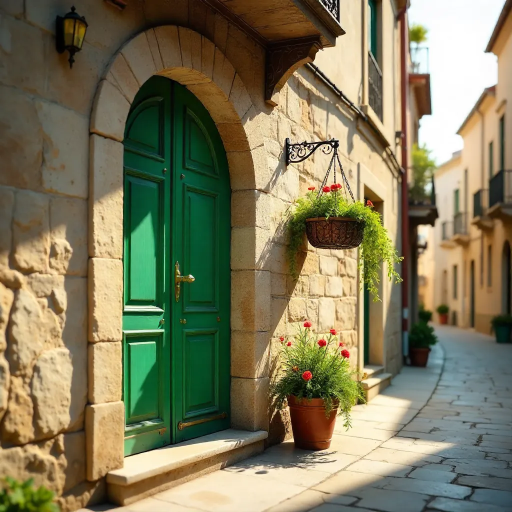 Historic Stone Facade with Green Door in İzmir