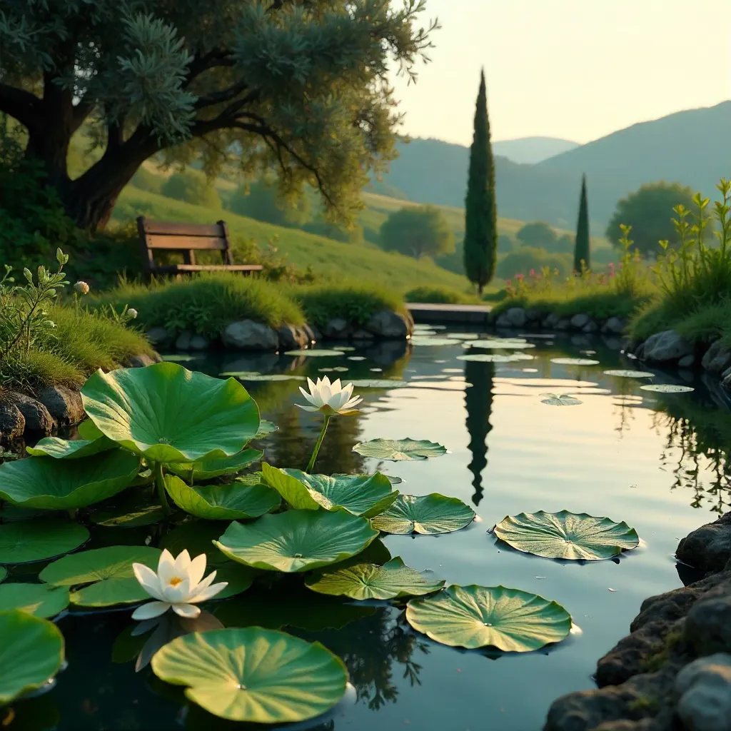 Serene Çanakkale Pond with White Lotus Blooms