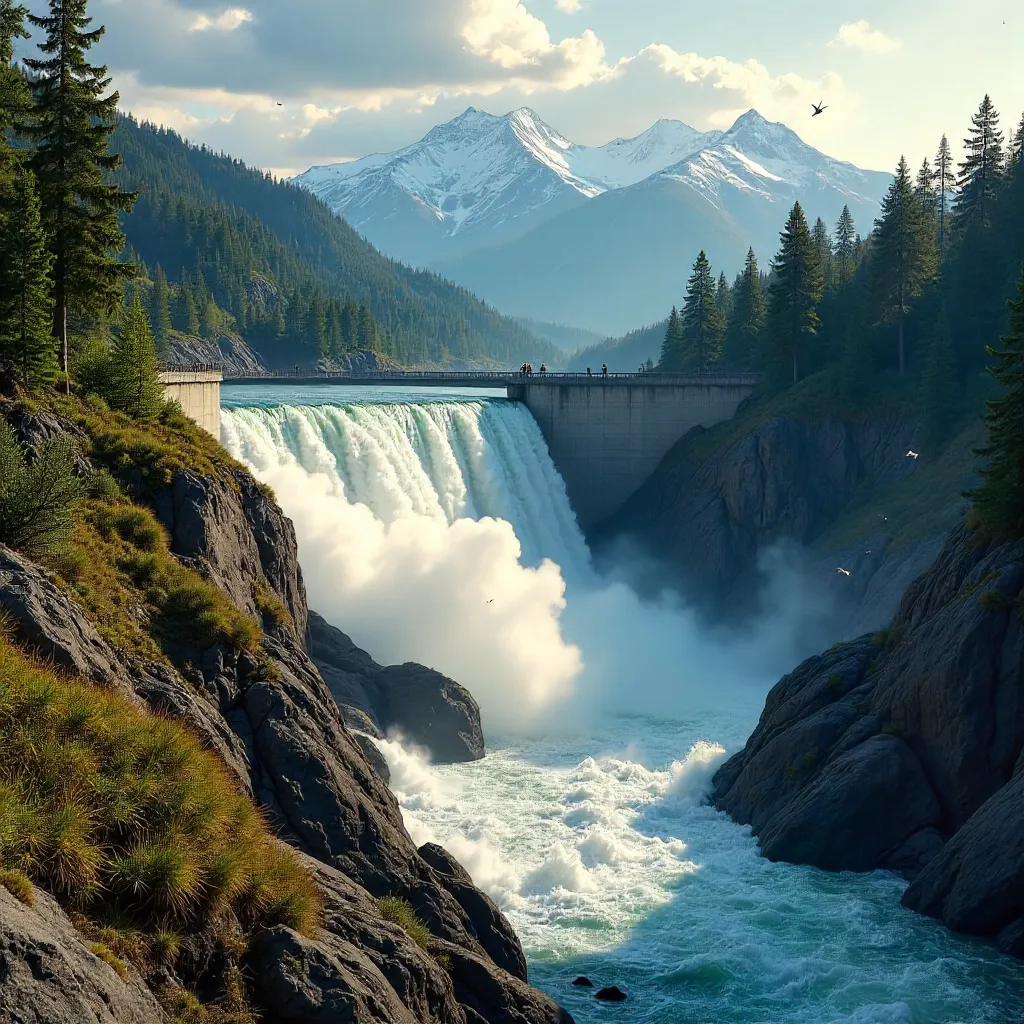 Majestic US Mountain Dam Spillway in Forested Valley