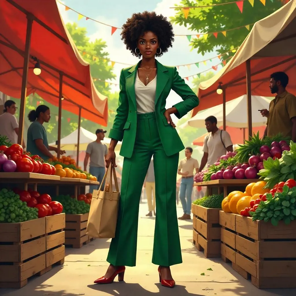 Confident Black Woman at a Farmers Market — Concept Art
