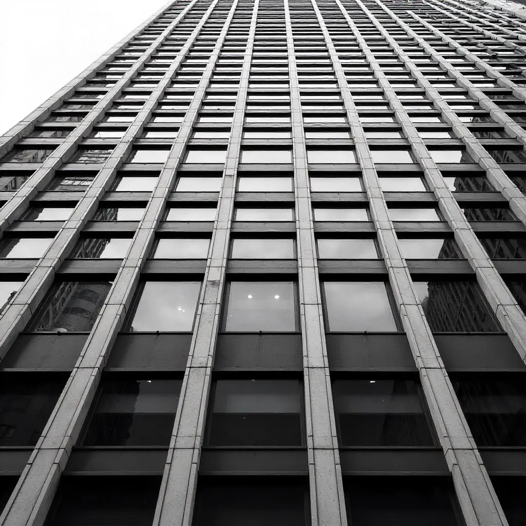 Monochrome Skyscraper Facade: Uniform Window Grid
