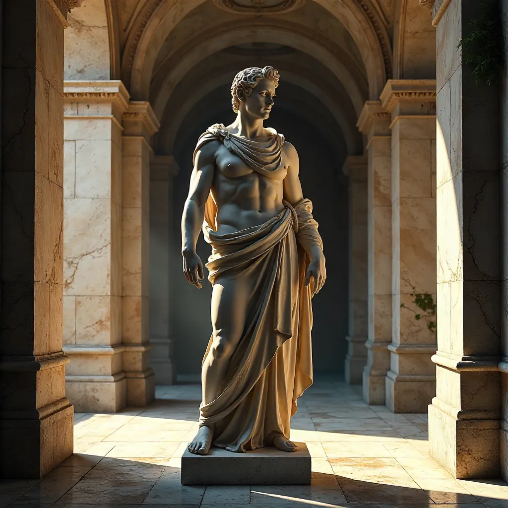 Chiaroscuro Roman Statue in Lazio's Historic Hall