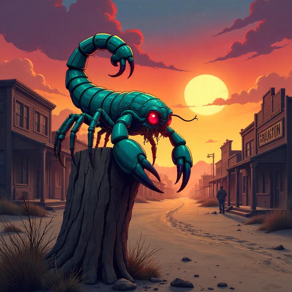 Anime-Style Scorpion in a Ghost Town