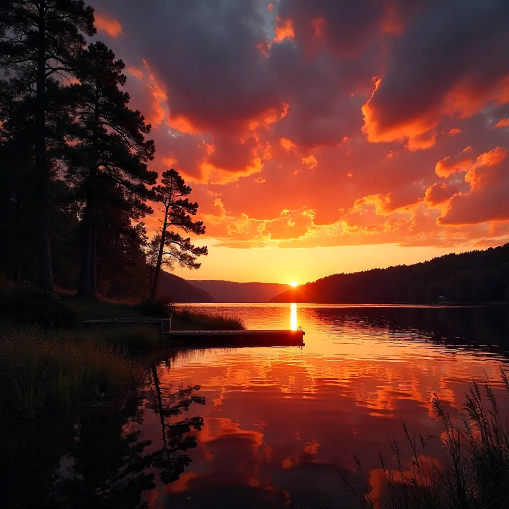 Dramatic Sunset Over a Tranquil Lakeside