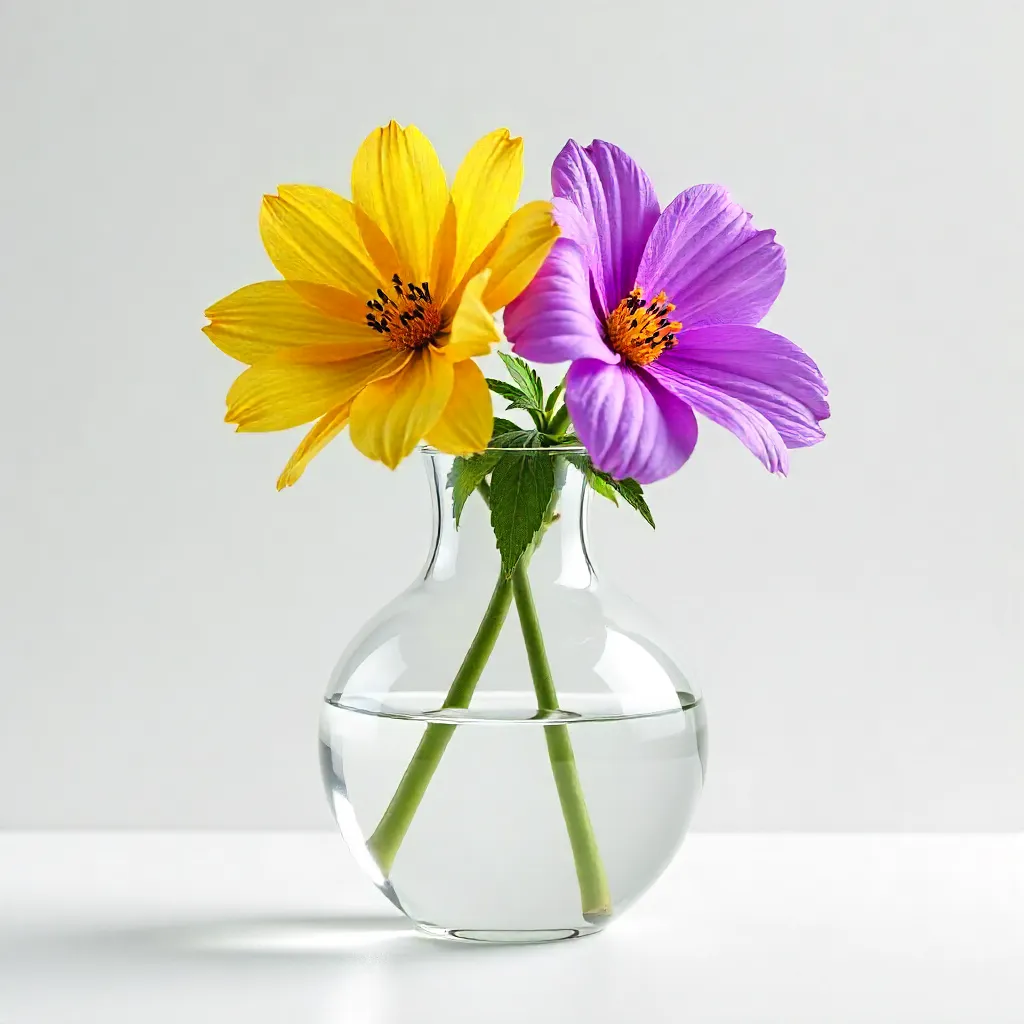 Elegant Glass Vase with Yellow and Purple Flowers