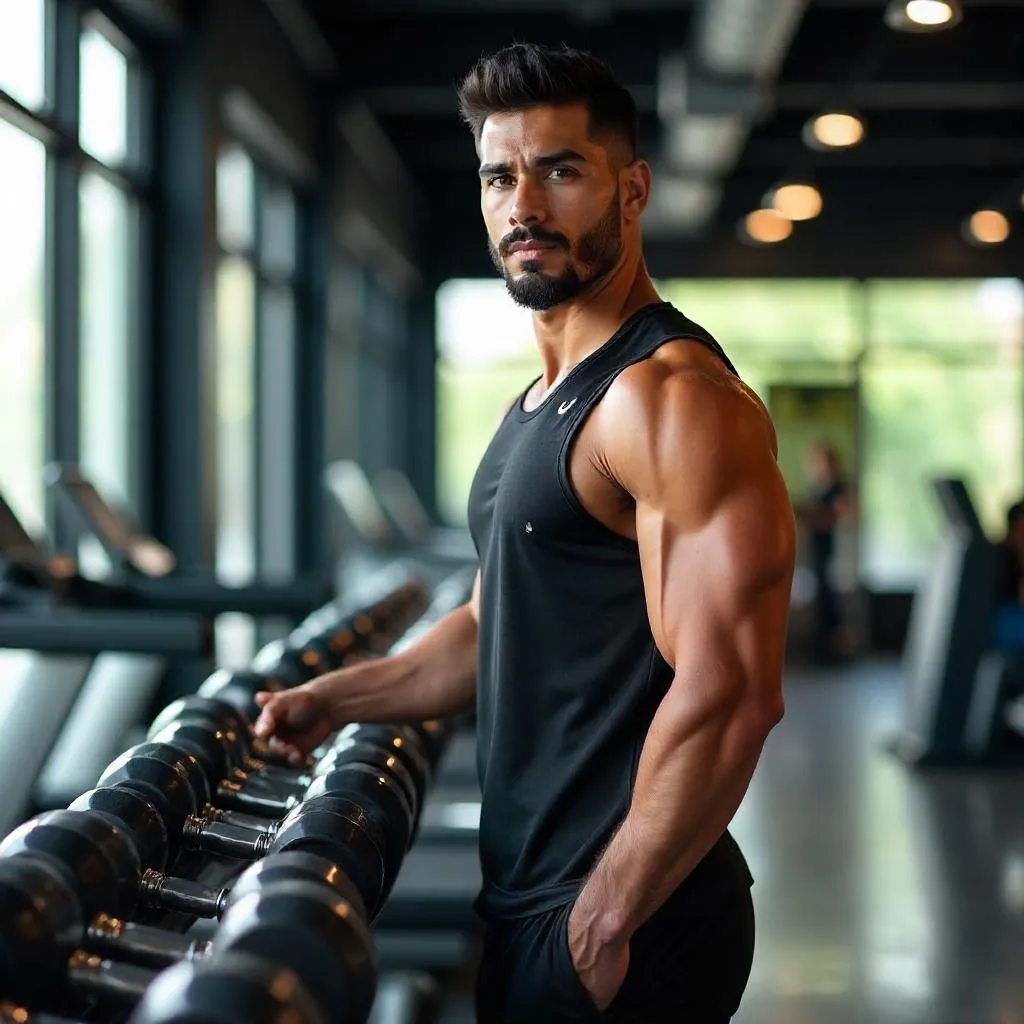 Photorealistic Portrait of a Young Latino Man in a Gym
