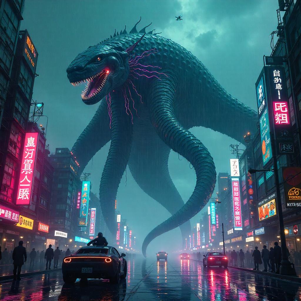 Cyberpunk Kraken Boss in Neon City