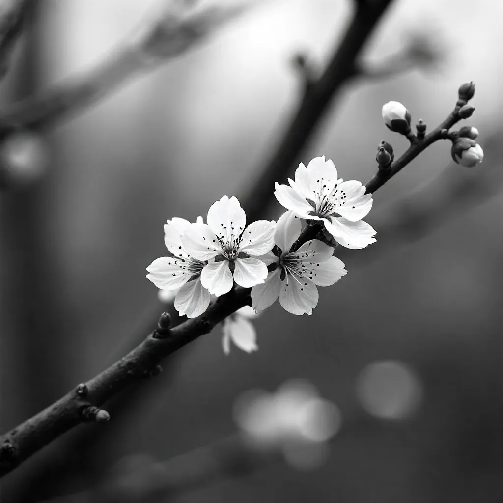 Monochrome Blossoms in Serene Spring