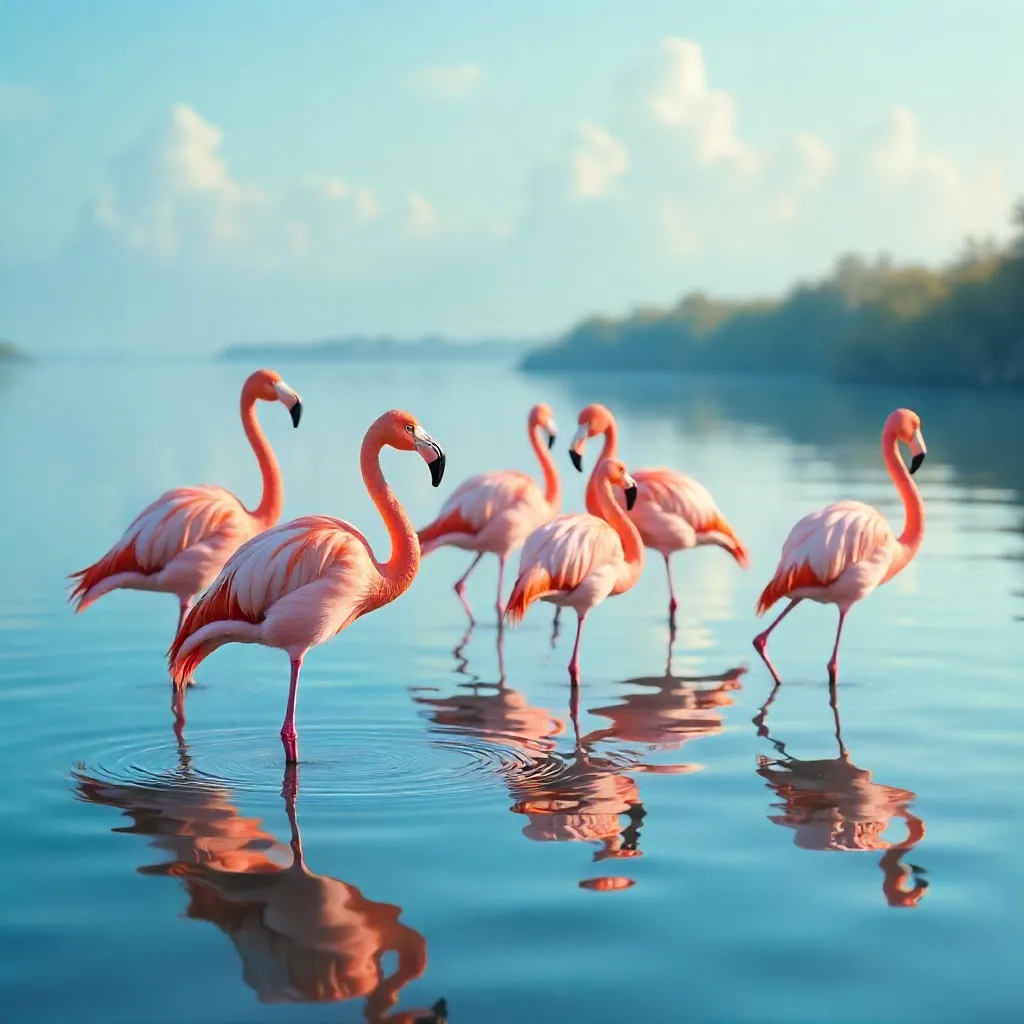 Serene Flamingos in Blue Water
