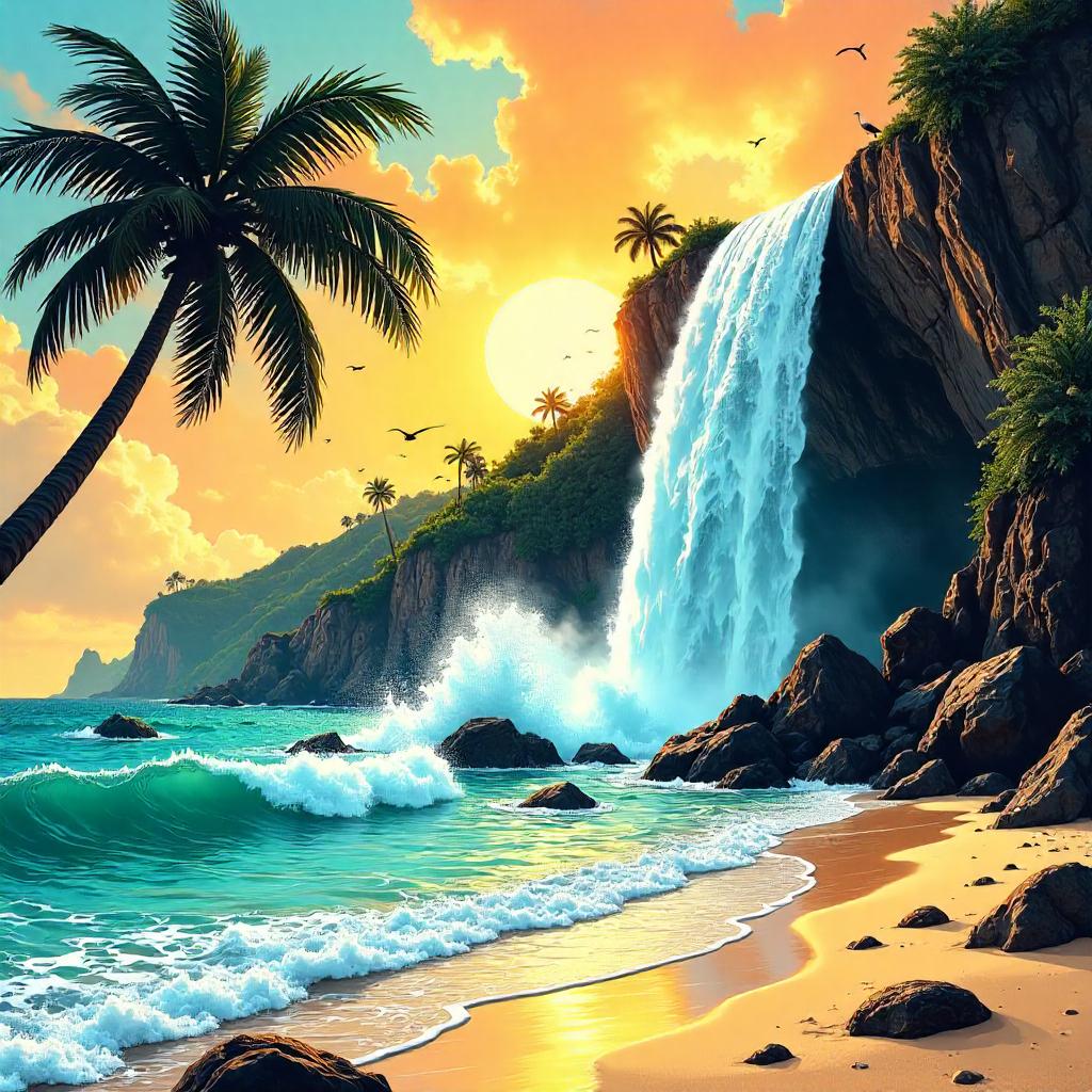Comic Beach Waterfall Splash Panel