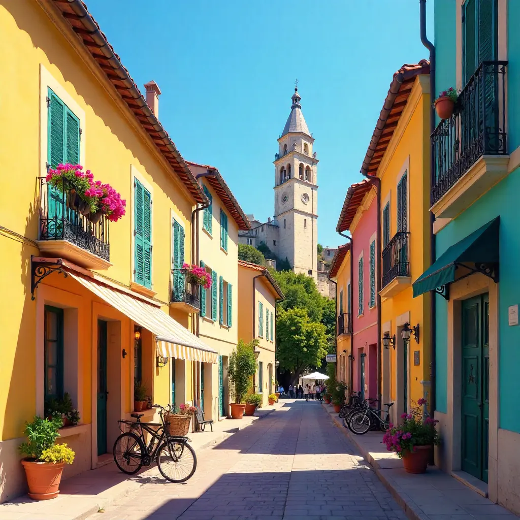 Sunny Menton Street with St. Michel Basilica