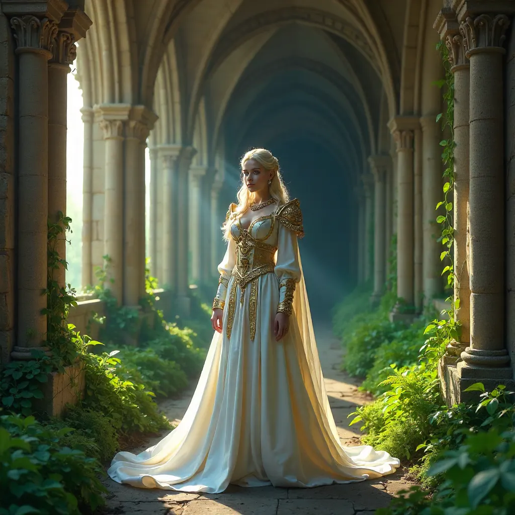 Gothic Greenery Cosplayer in White and Gold