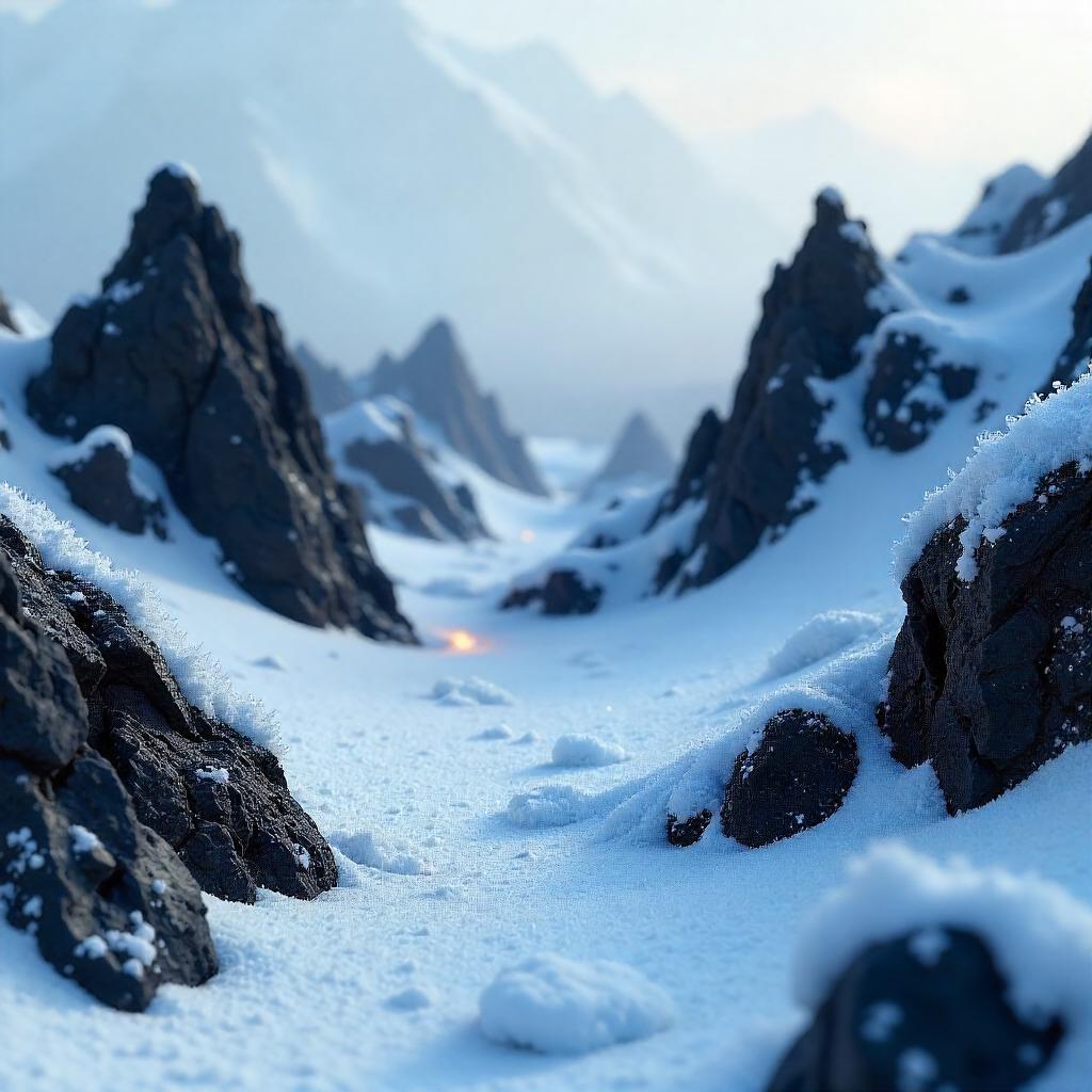Snow on Volcanic Rocks — 3D Render Scene