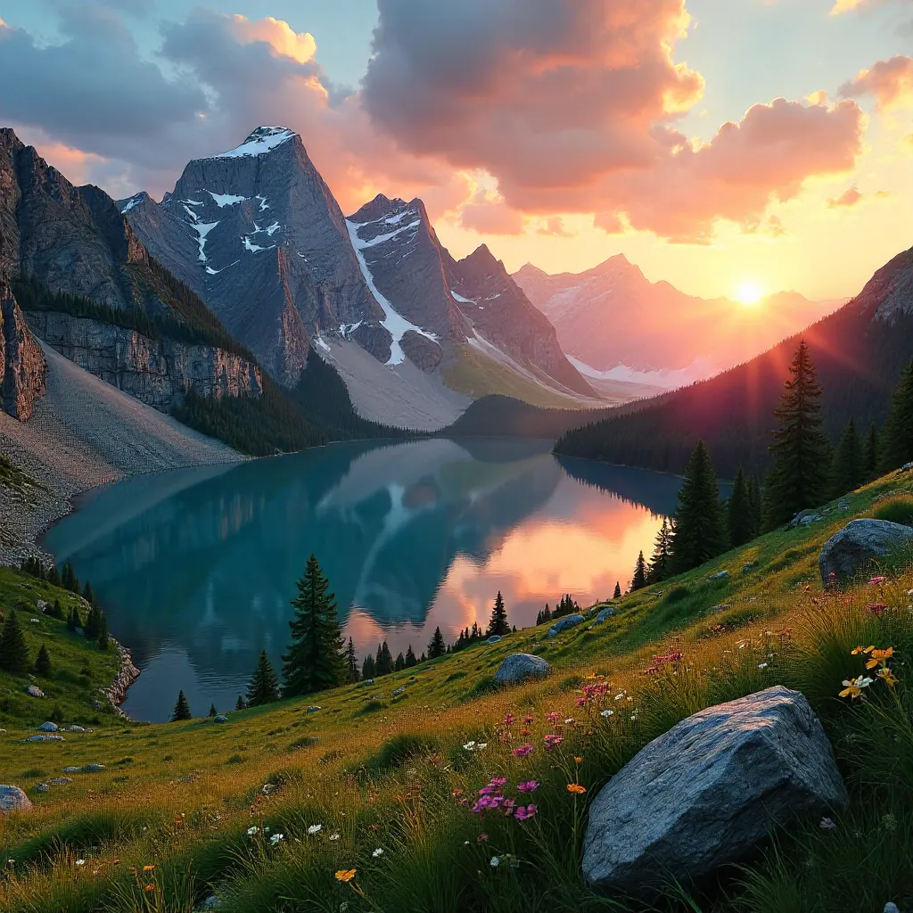 Dramatic Alpine Sunset over Jagged Peaks
