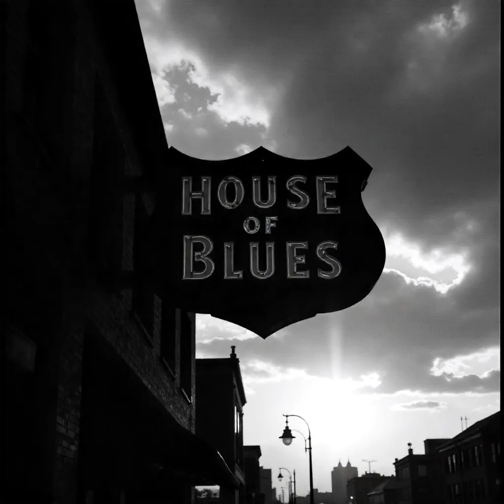 Moody silhouette: House of Blues sign at dusk