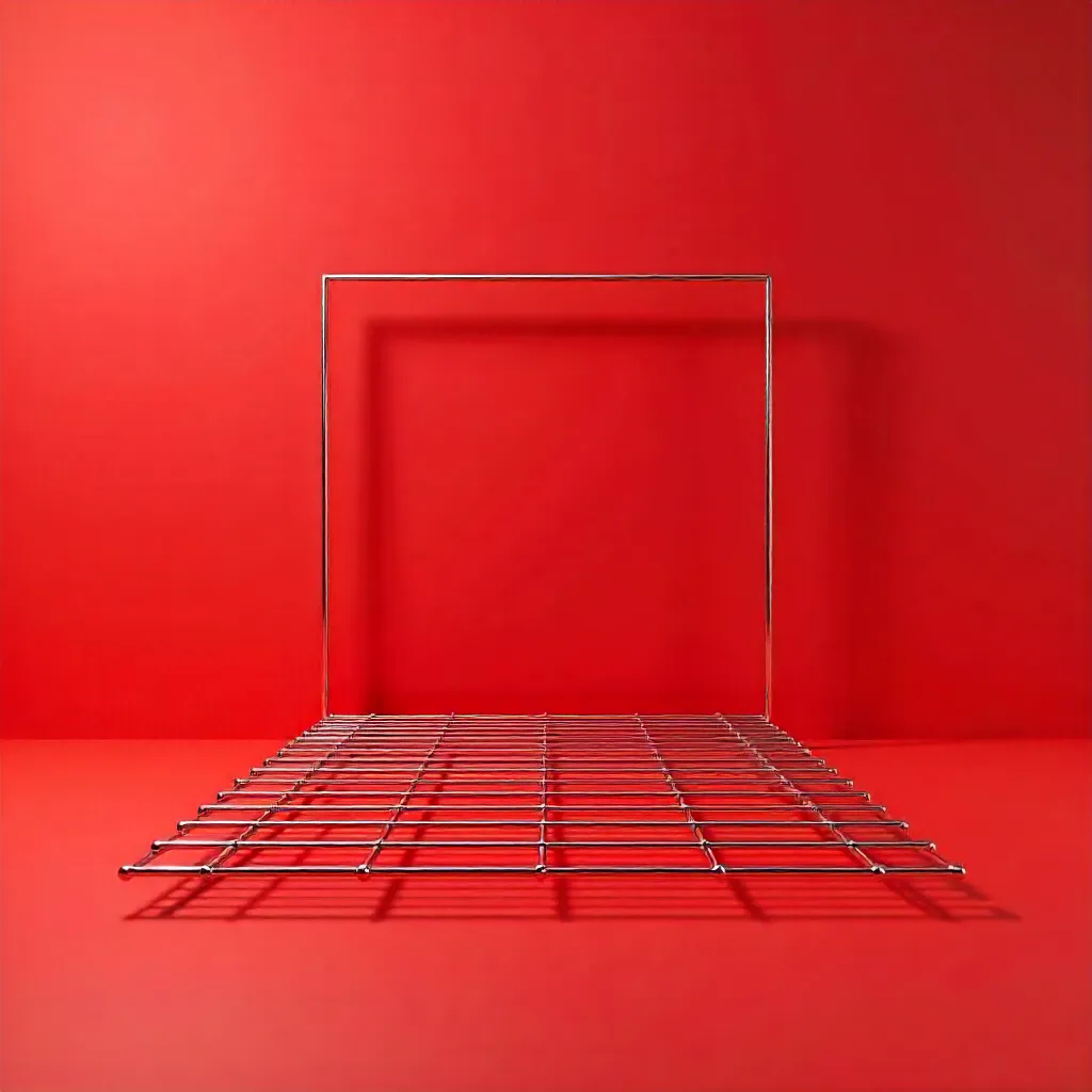 Minimalist Wire Grid on Bold Red Backdrop