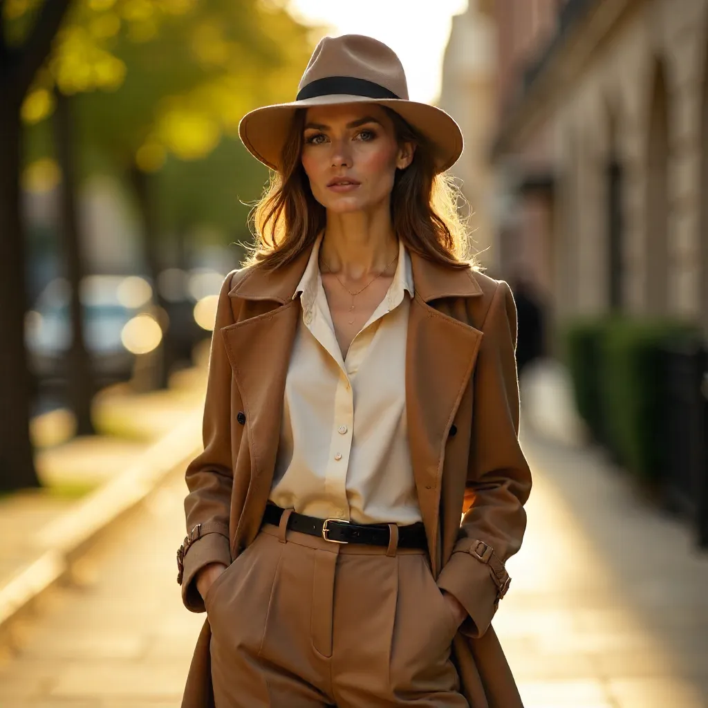 Golden Hour Fashion Portrait: Woman in a Stylish Hat Outdoors