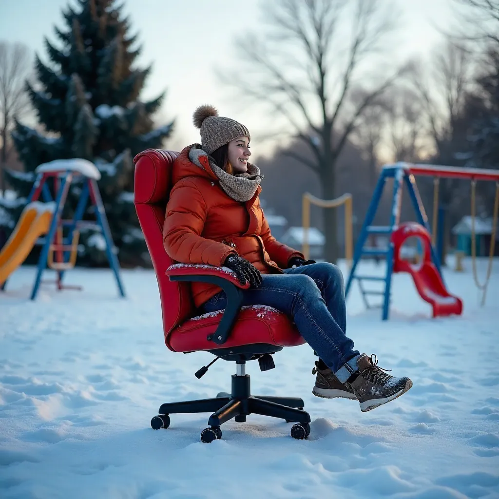 Winter Spin on a Snowy Playground Chair