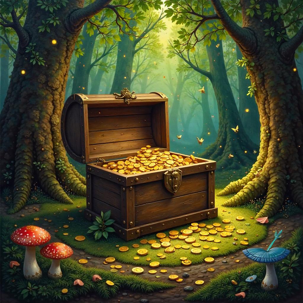 Golden Chest in Fairy Ring - Oil Painting