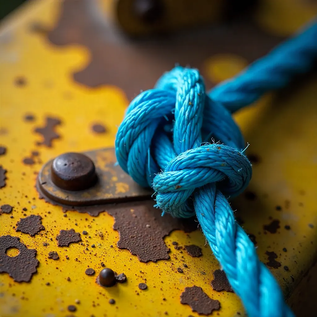 Blue Rope on Rusty Yellow Metal Macro Shot