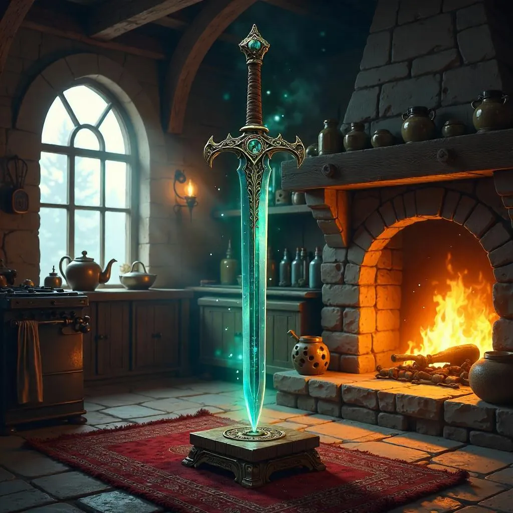 Enchanted Sword in a Cozy Cottage Concept Art