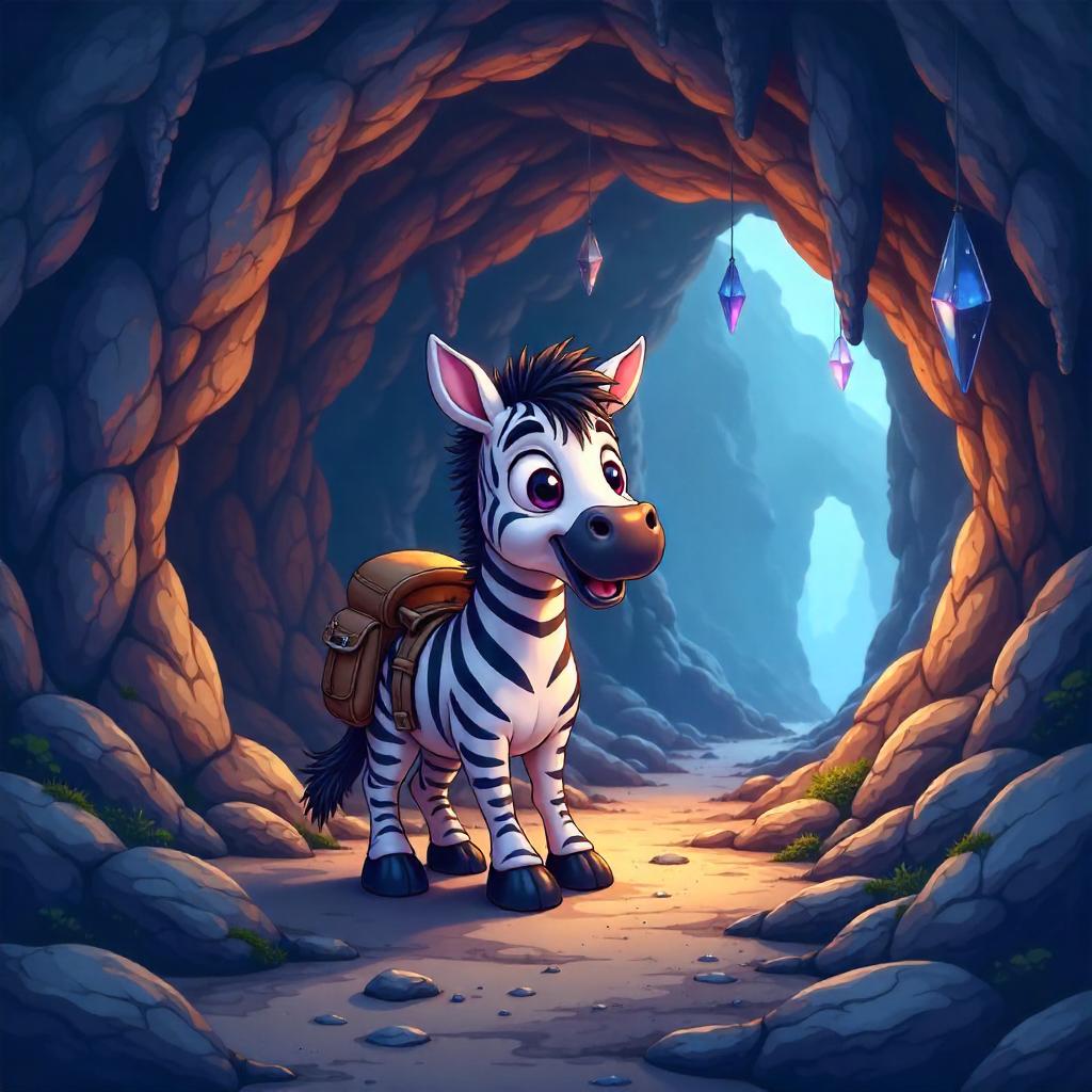 Zebra Explorer in a Cartoon Cave