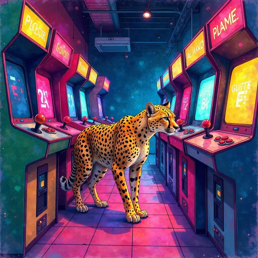 Cheetah in an Arcade: Watercolor Dream