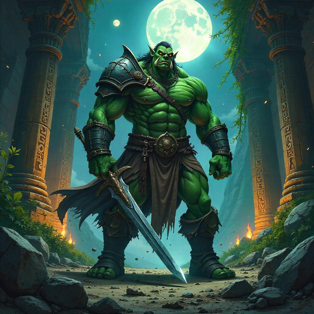 Orc Warrior in Anime Temple Ruins