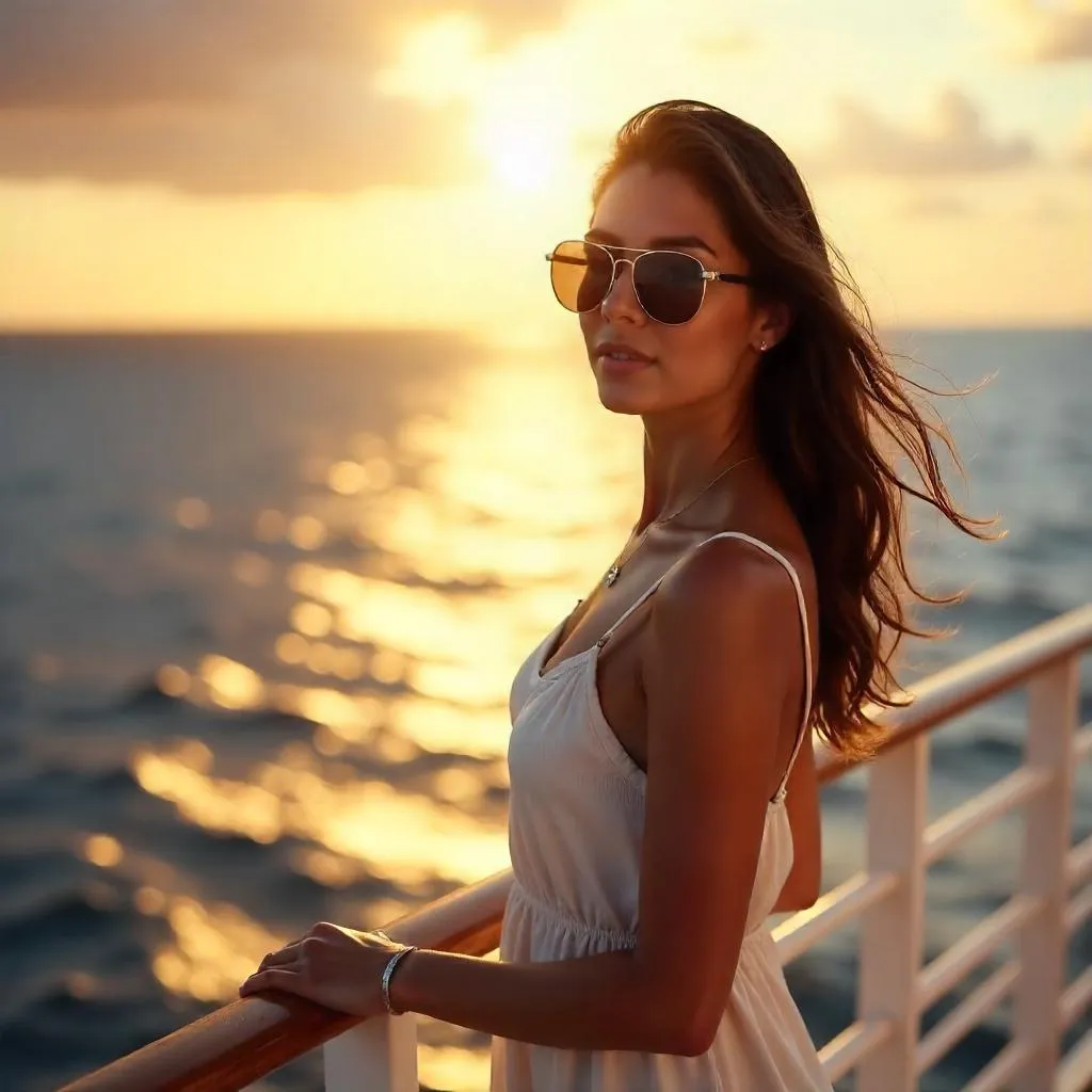 Latina Woman on a Cruise Ship at Sunset