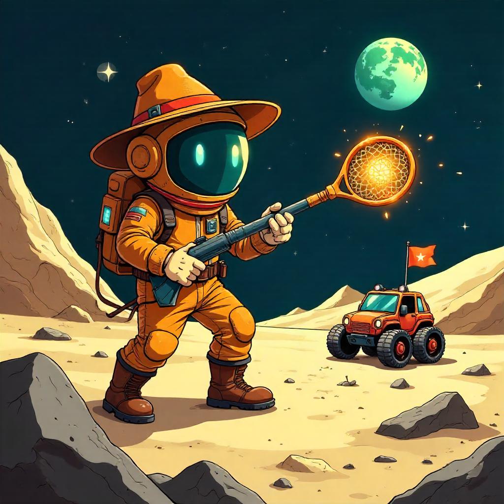 Moonlit Cartoon Hunter on the Moon