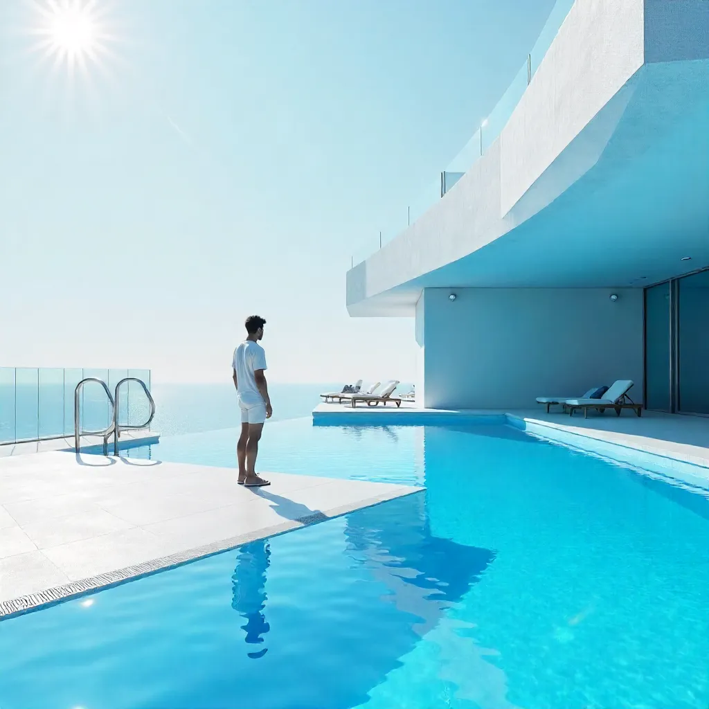 Shadow by the Bright Blue Pool in Modern Architecture