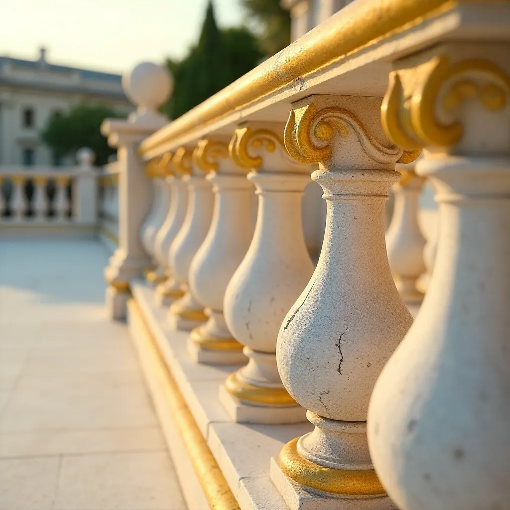 Close-Up: White Stone Balustrade with Yellow Accents
