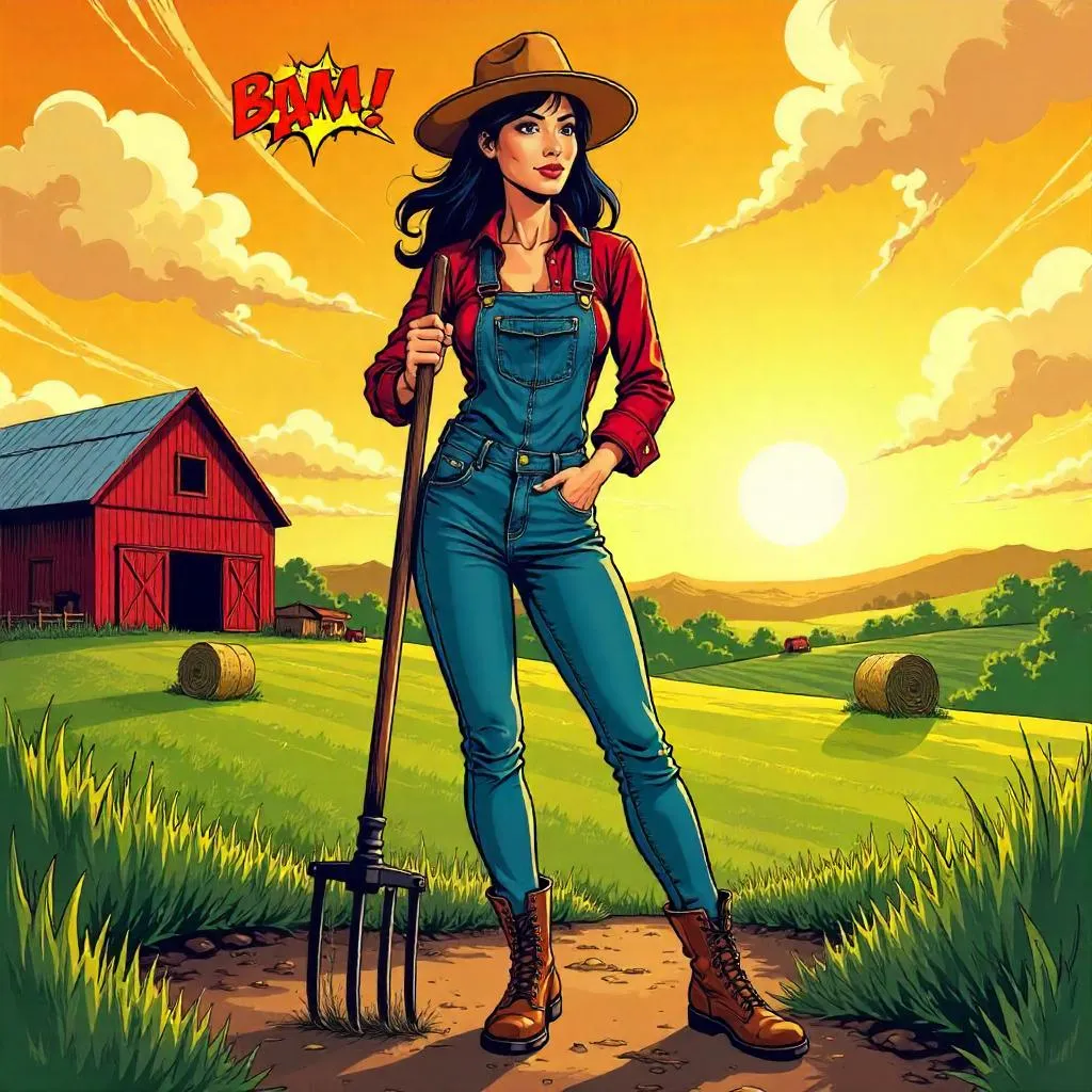 Comic-Book Heroine on a Rustic Farm
