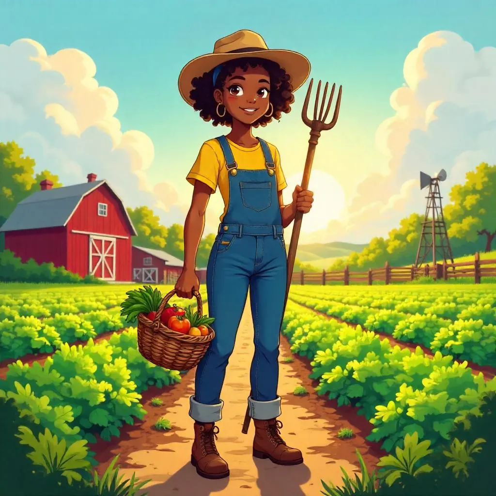 Wholesome Anime Farm Portrait of a Young Black Woman