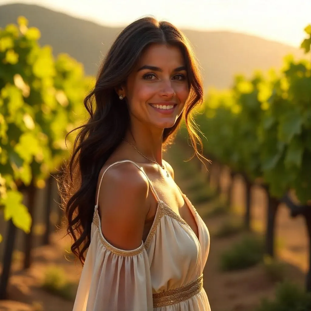 Golden-hour Vineyard Portrait of a Middle Eastern Woman