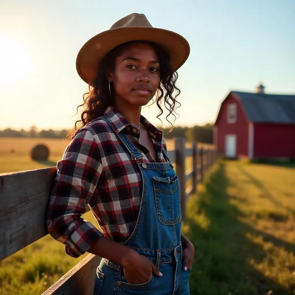 Photorealistic portrait: young Black woman on a farm